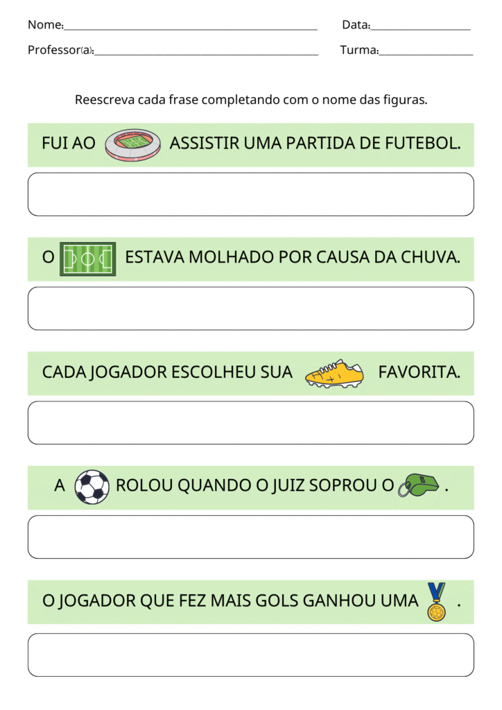 Atividade de Escrita de Frases de Copa do Mundo