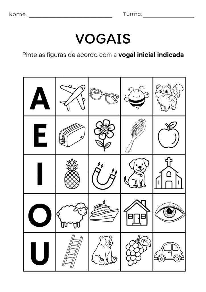 Atividade de Pintar a Vogal Inicial