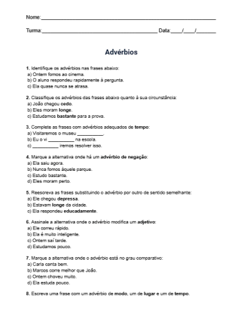 Atividade de Advérbios
