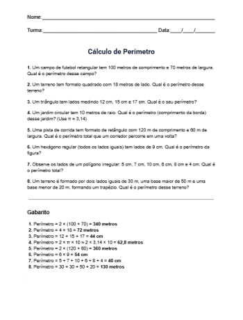 Atividade de Cálculo de Perímetro