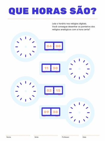 Atividade de Desenhar as Horas no Relógio I