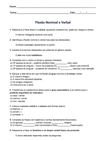 Atividade de Flexão Nominal e Verbal
