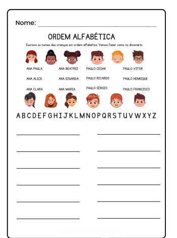 Atividade de Nomes em Ordem Alfabética