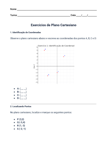 Atividade de Plano Cartesiano