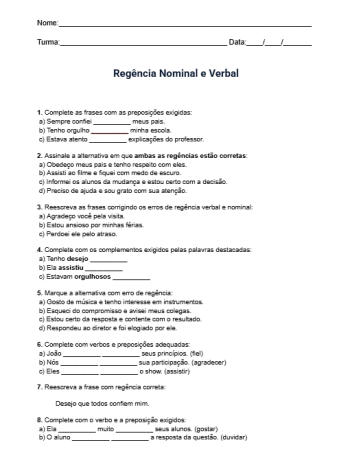 Atividade de Regência Nominal e Verbal