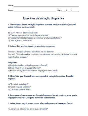Atividade de Variação Linguística