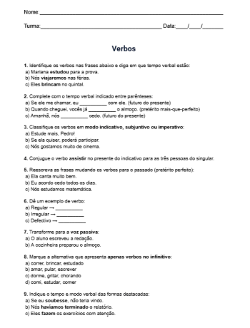 Atividade de Verbos