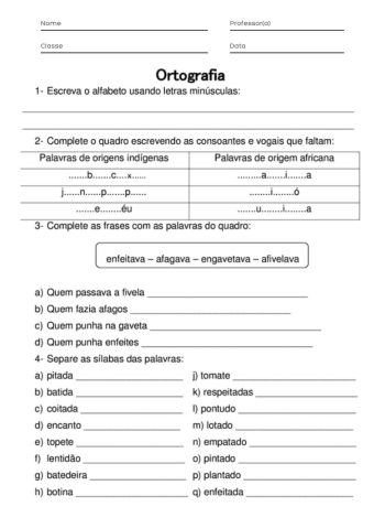 Exercícios de Ortografia